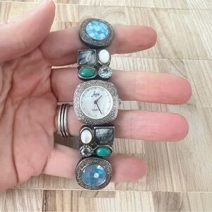 Vintage Aria ladies Sterling silver gemstone bracelet watch NEW BATTERY